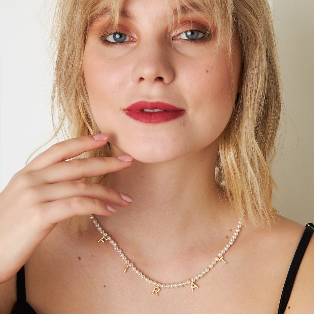 Pearl Stone Name Necklace - 925 SILVER