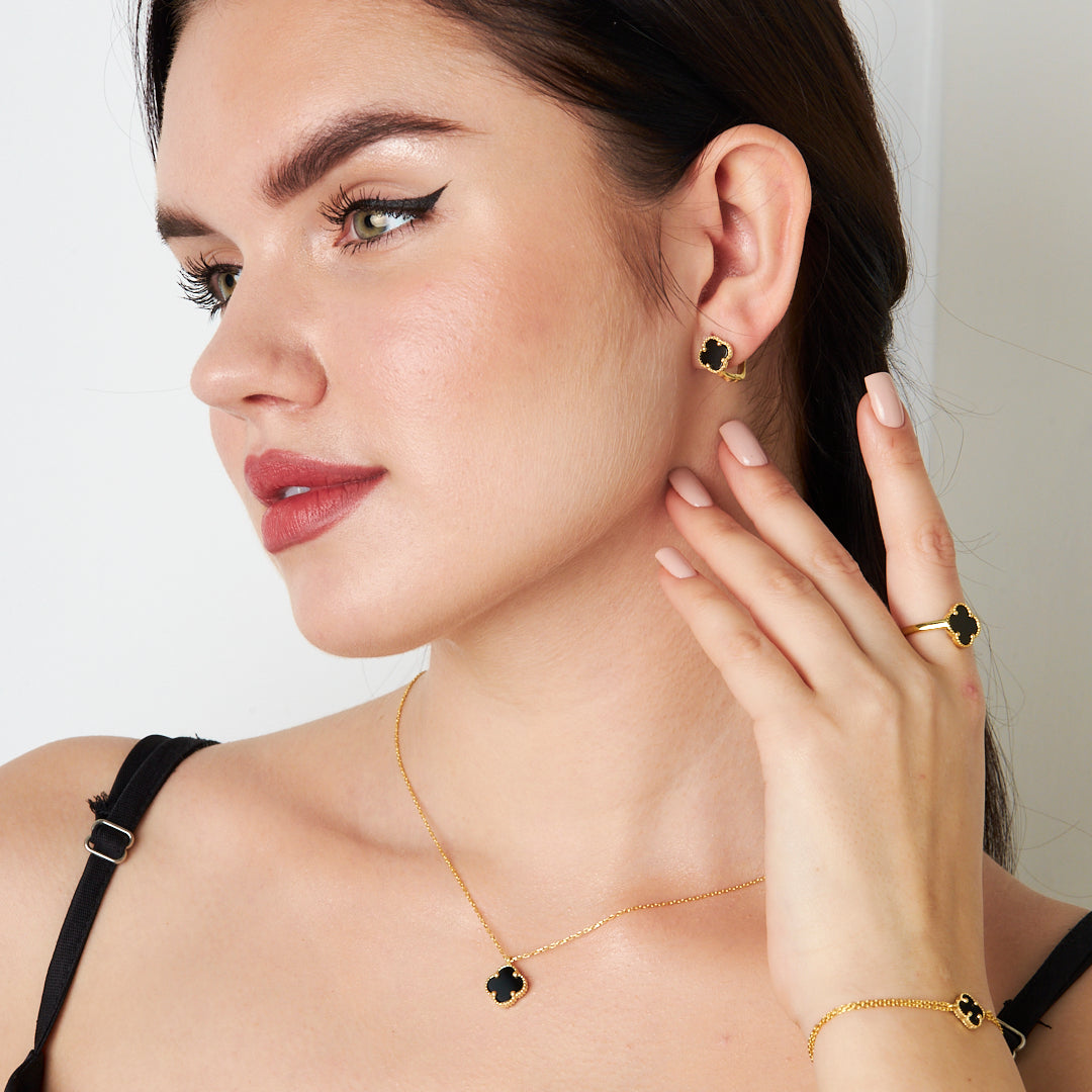 Black Stone Clover Set - 925 SILVER