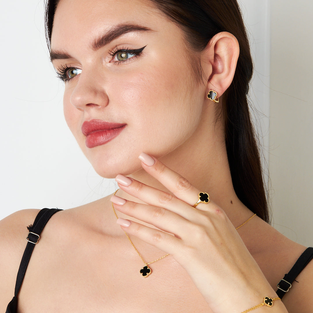 Black Stone Clover Set - 925 SILVER