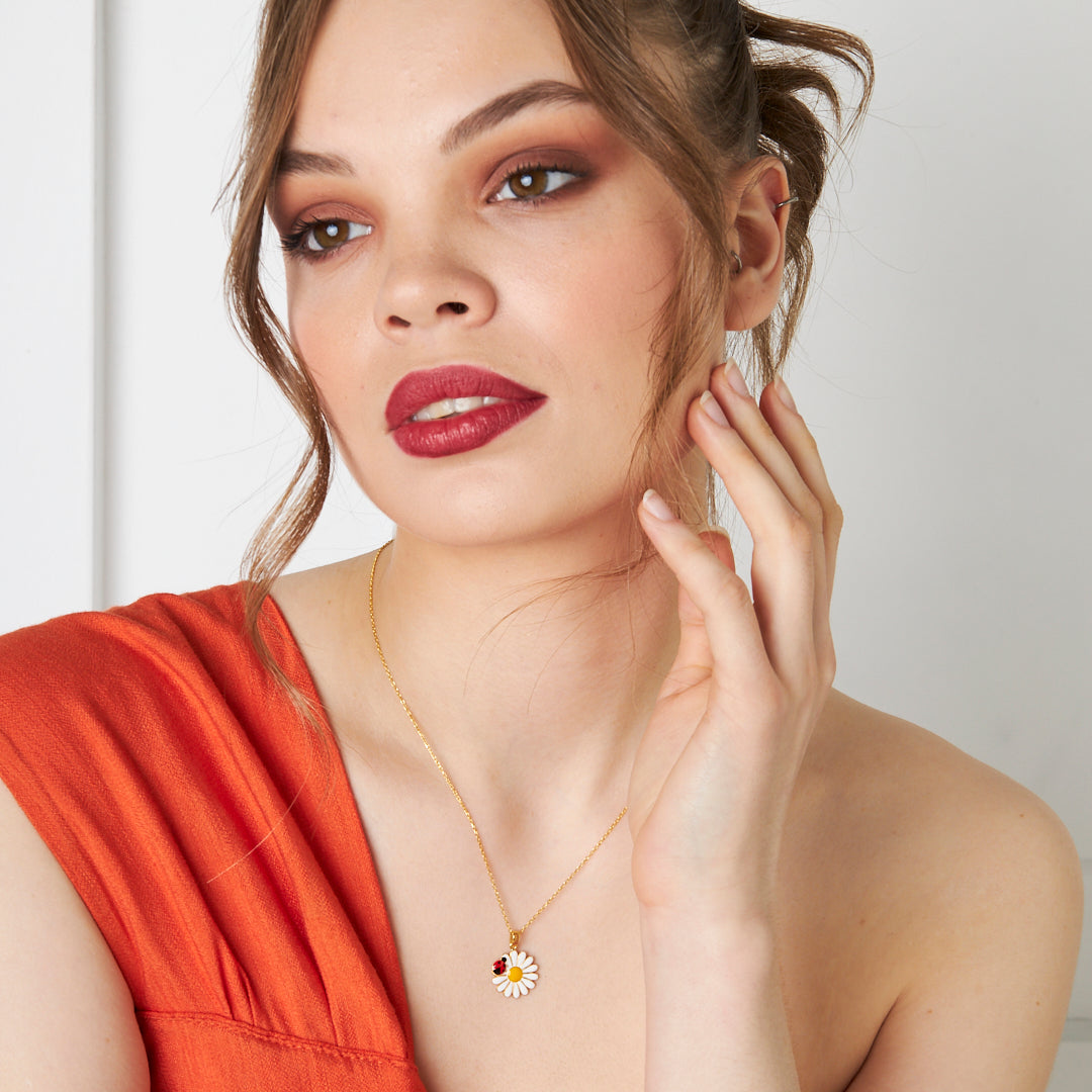 Ladybug Daisy Necklace - 925 Silver
