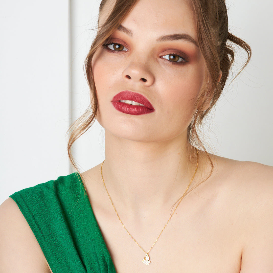 Stone Butterfly Necklace - 925 SILVER