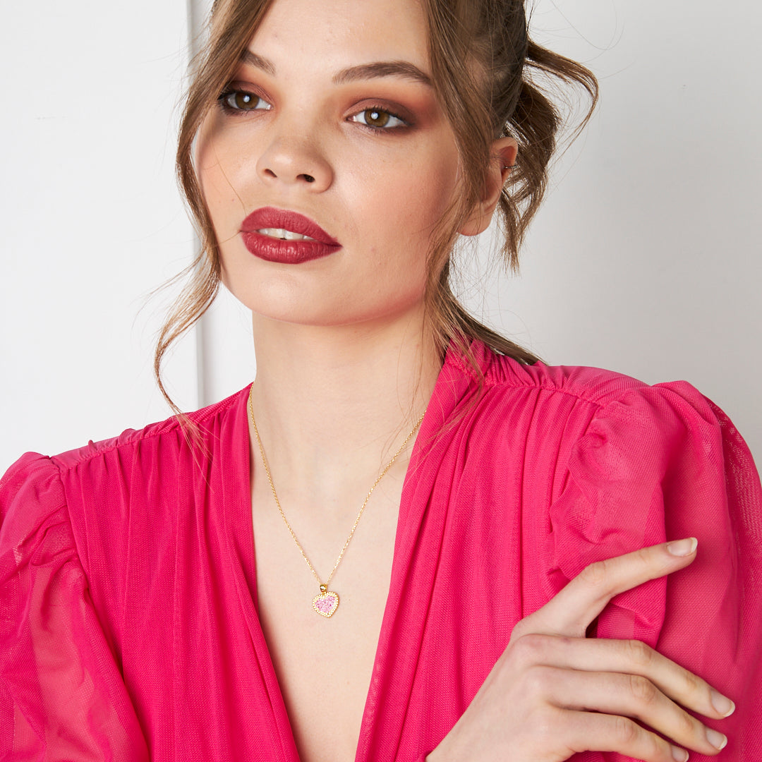 Minimalist Pink Heart Necklace - 925 SILVER