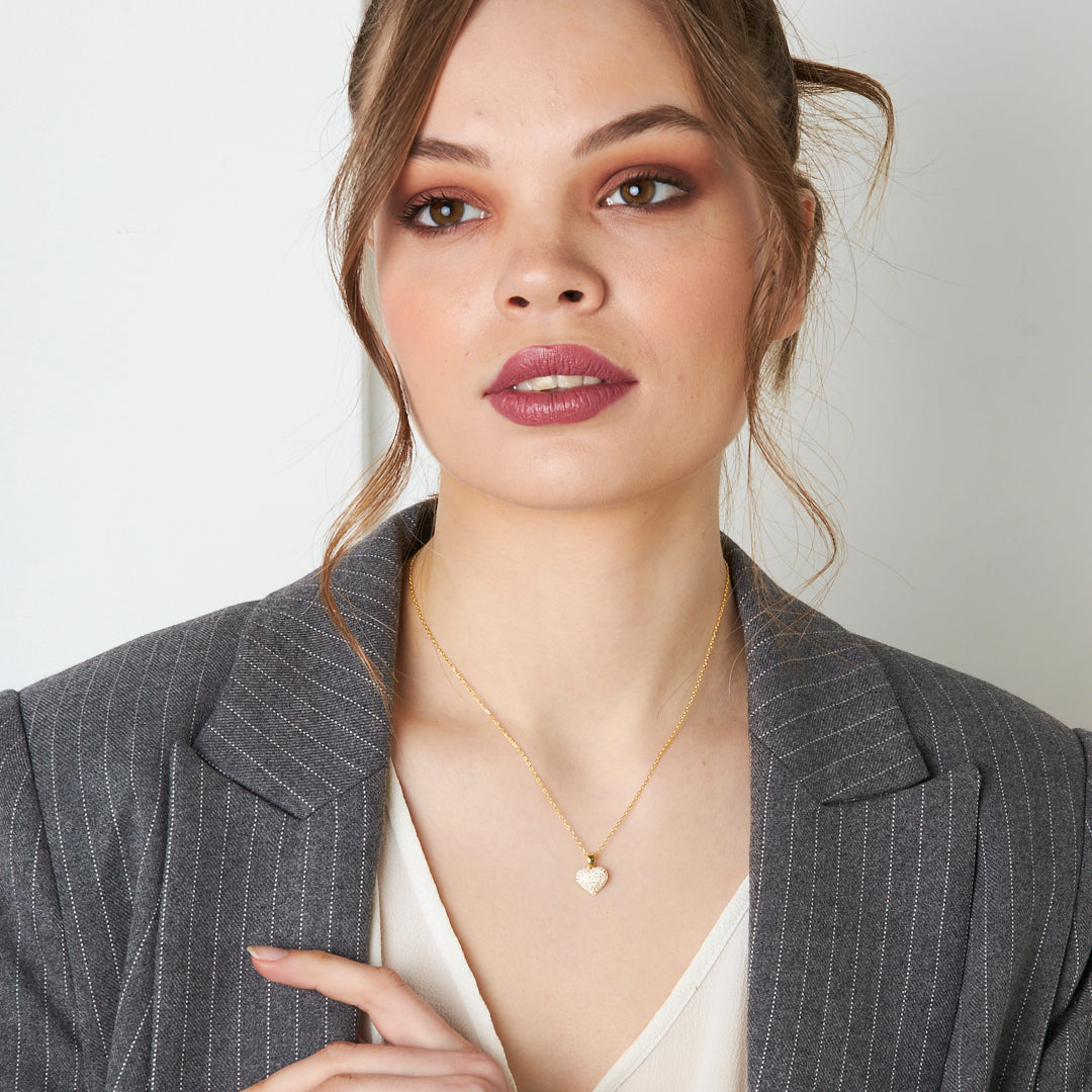 Point Stone Heart Necklace - 925 SILVER