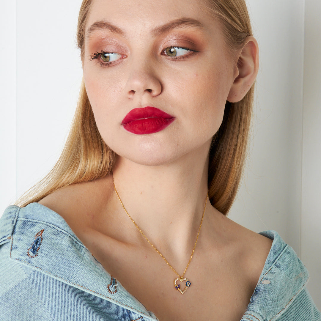 Butterfly Heart Necklace - 925 SILVER