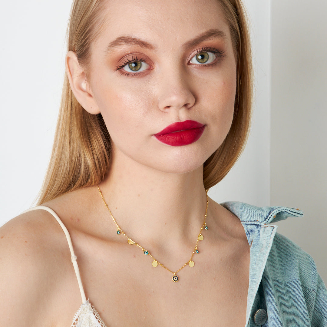 Sequin Evil Eye Bead Necklace - 925 SILVER