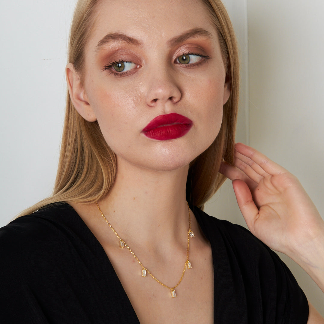 Chain Baguette Stone Necklace - 925 SILVER