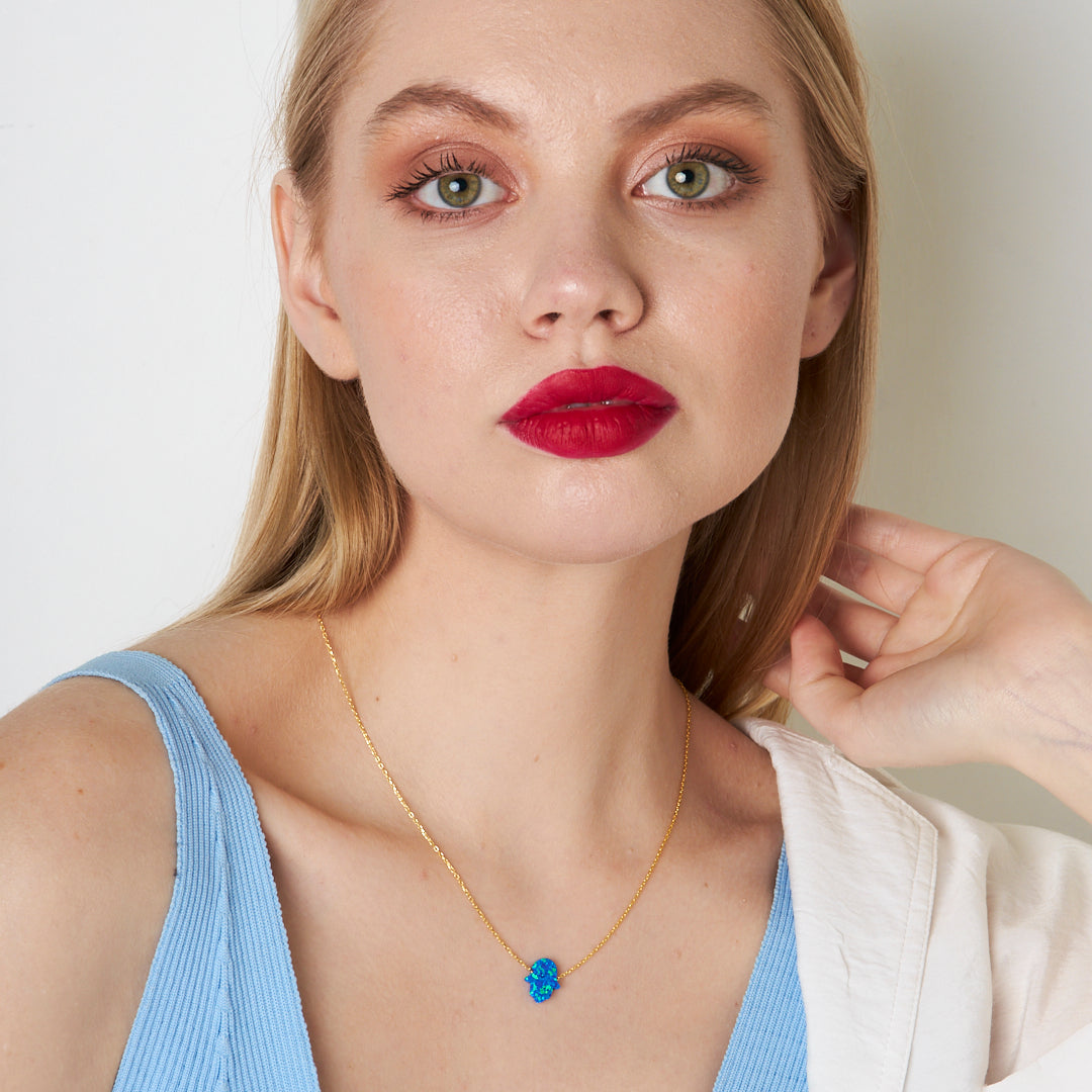Original Blue Simple Opal Fatima Hand Chain - 925 SILVER