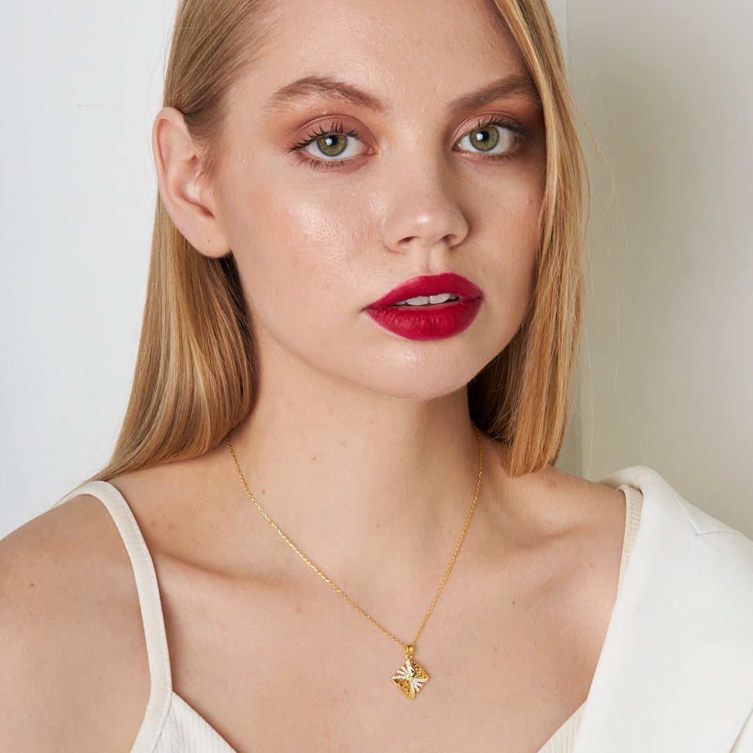 Square Stone Necklace - 925 SILVER