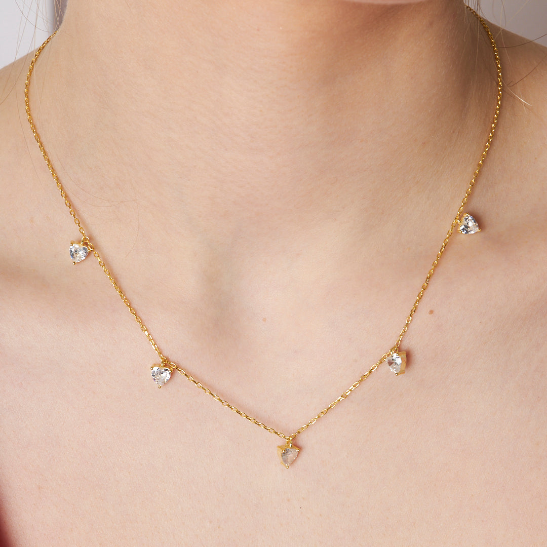 Five Heart Water Drop Necklace - 925 SILVER