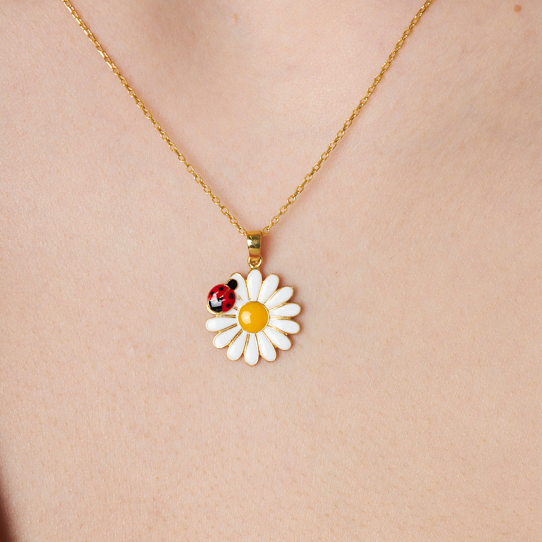 Ladybug Daisy Necklace - 925 Silver
