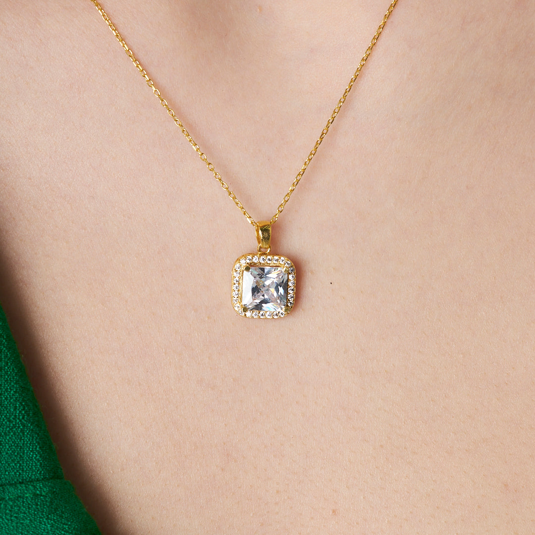 Diamond Baguette Necklace - 925 Silver