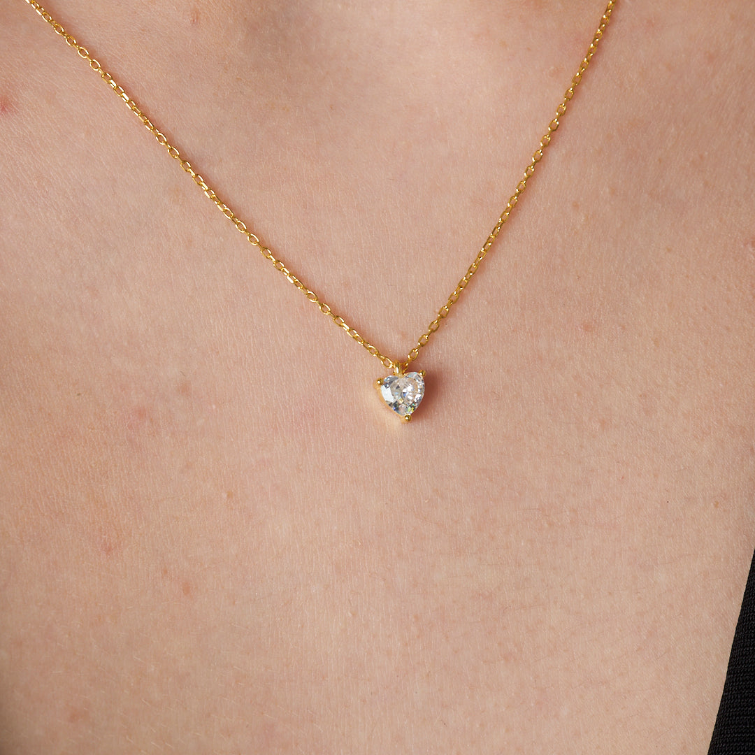 Stone Heart Design Necklace - 925 SILVER