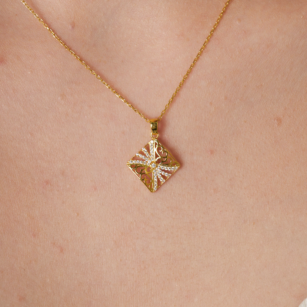 Square Stone Necklace - 925 SILVER