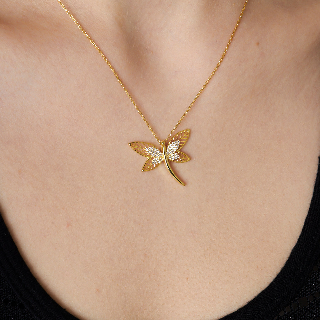 Stone Dragonfly Necklace - 925 SILVER