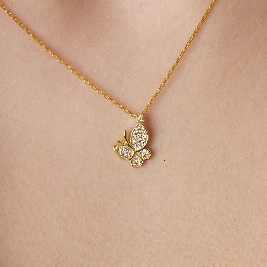 Stone Butterfly Necklace - 925 SILVER