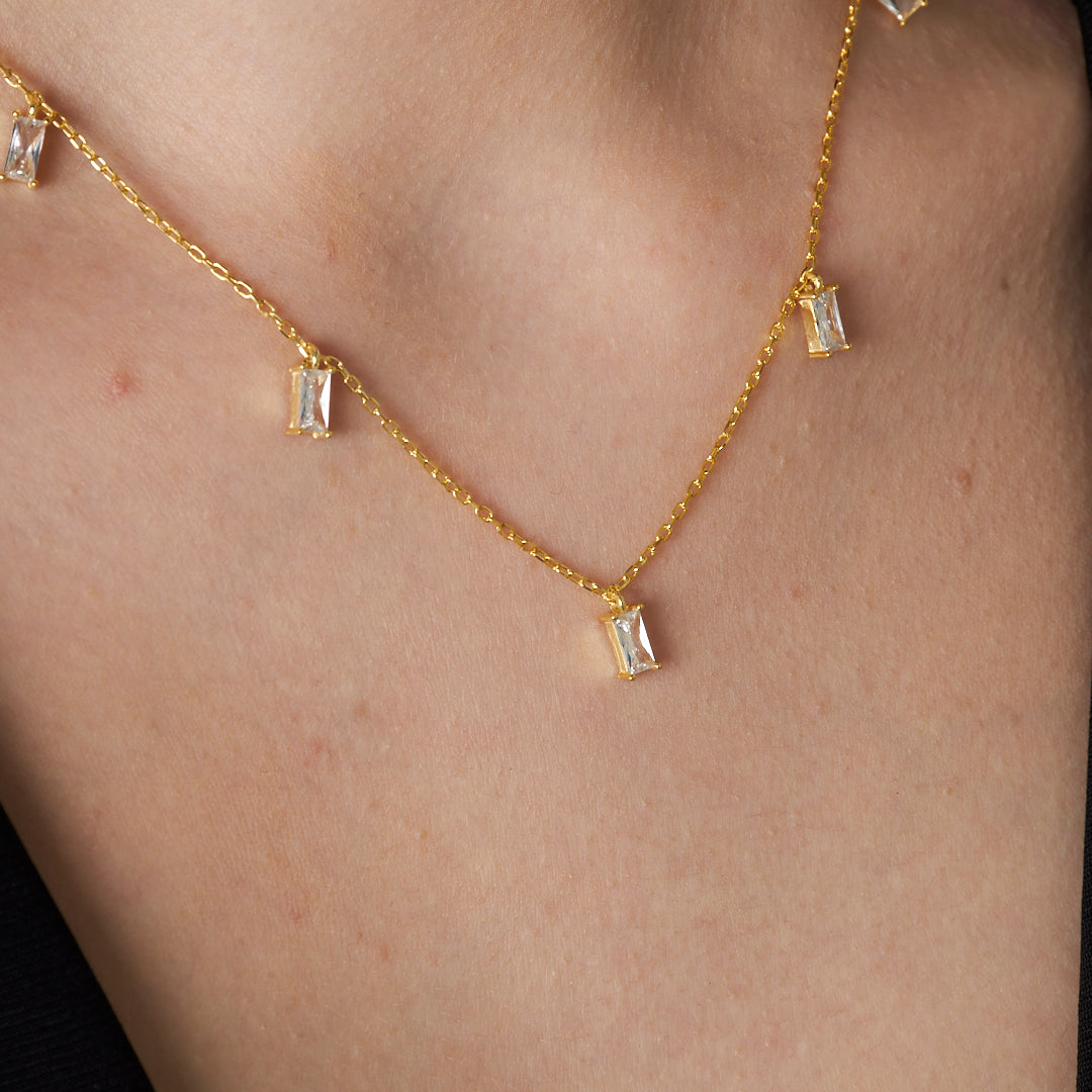 Chain Baguette Stone Necklace - 925 SILVER
