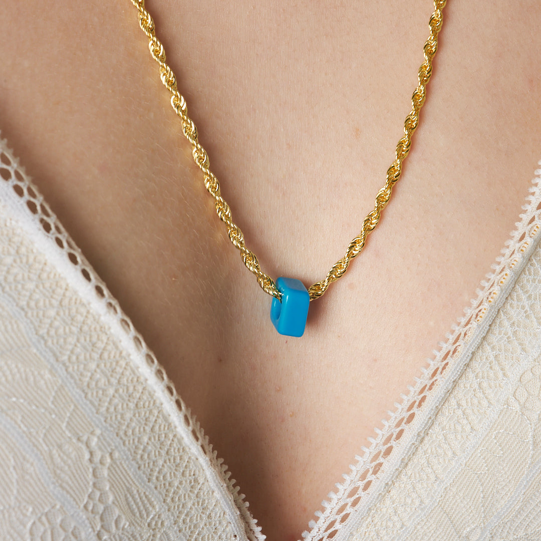 KORDEL KETTE MIT BLAUE STEIN | 925 SILBER