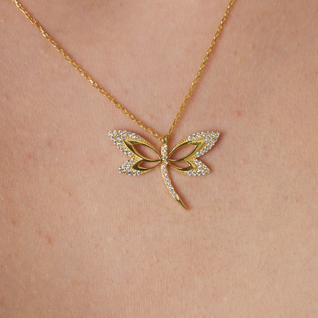 Stylish Dragonfly Necklace with Stones - 925 SILVER