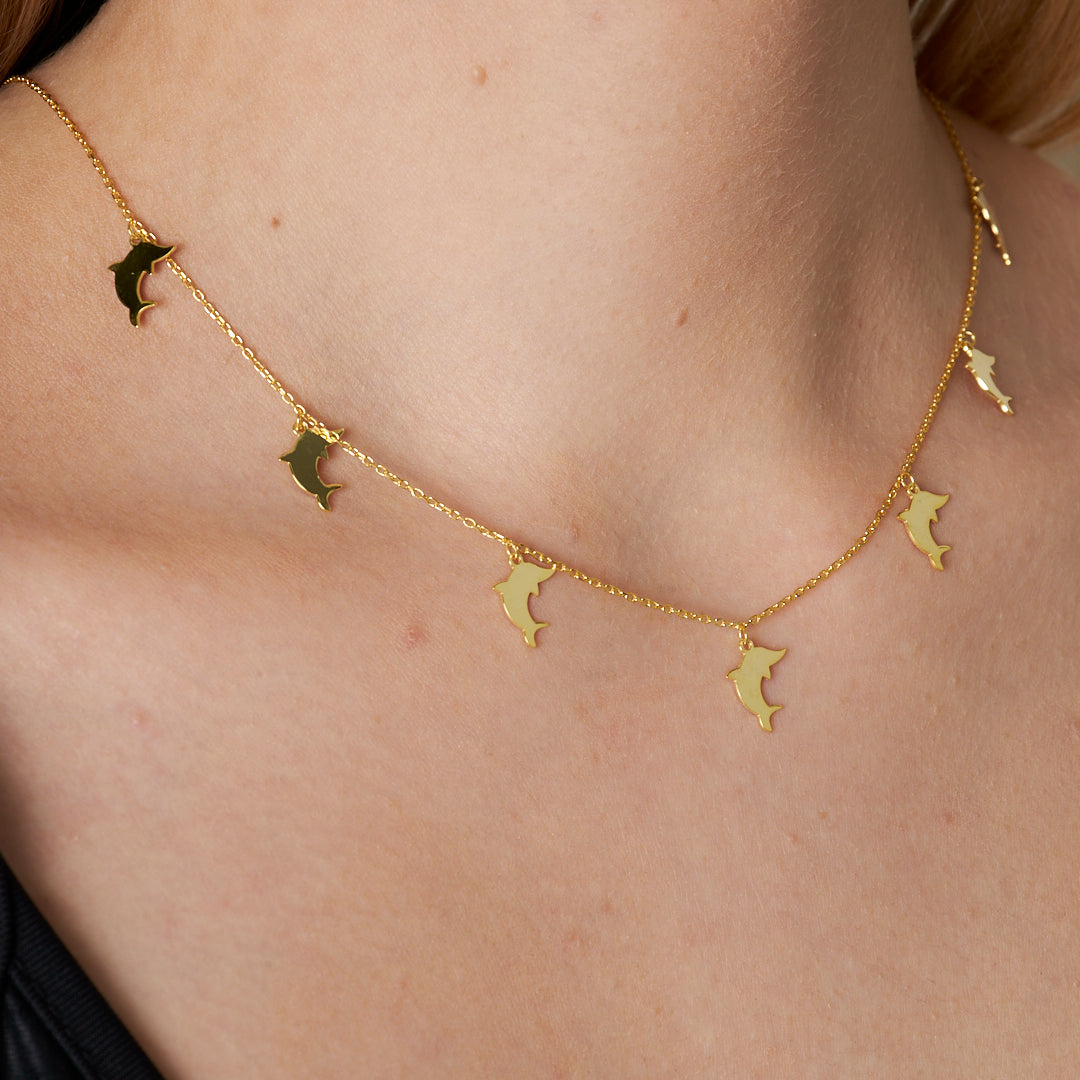 Row Dolphin Necklace - 925 SILVER