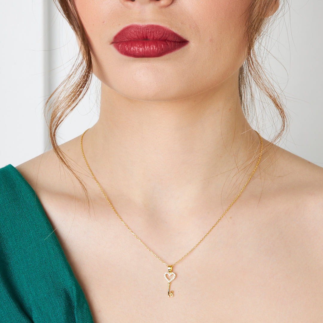 Heart Key Necklace - 925 SILVER