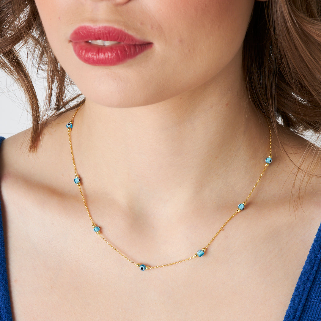 Eyelet Row Stone Necklace - 925 SILVER