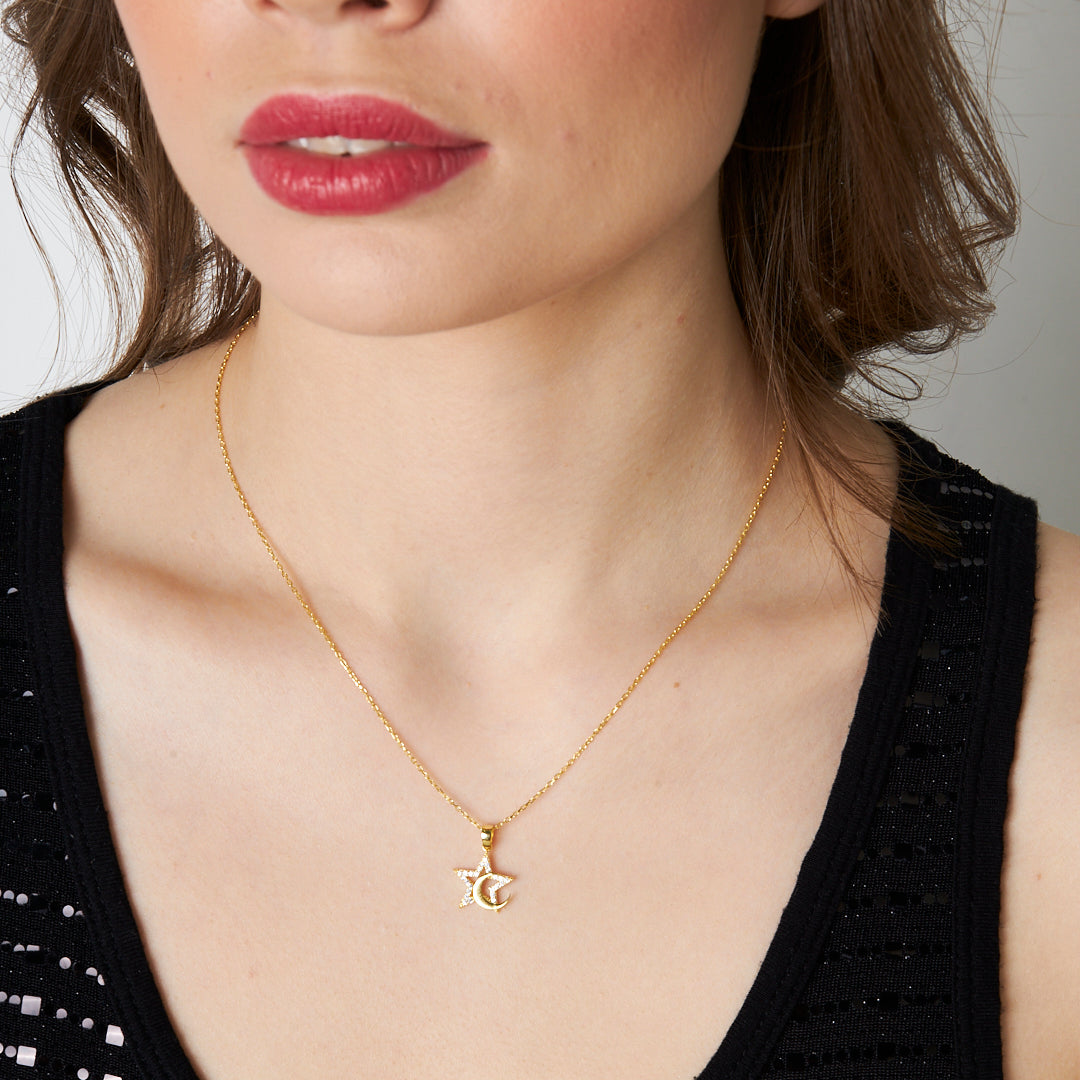 Adjacent Crescent Star Necklace - 925 SILVER