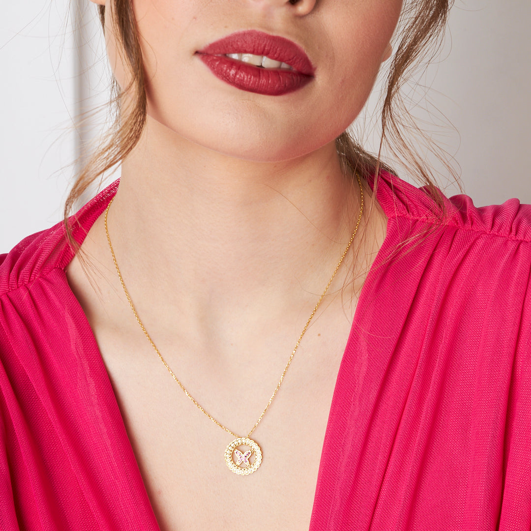 Circle Butterfly Necklace - 925 SILVER