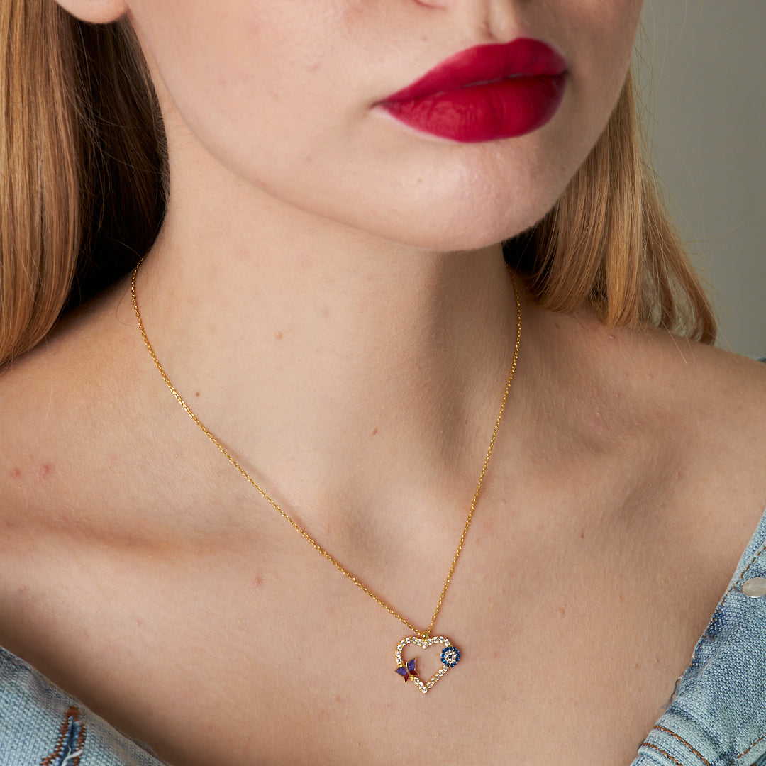 Butterfly Heart Necklace - 925 SILVER