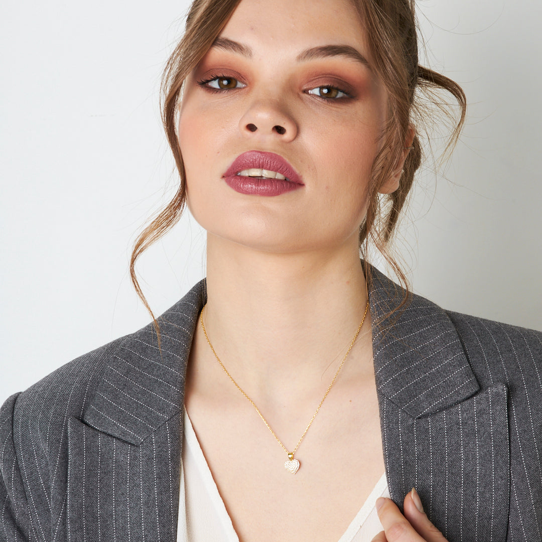 Point Stone Heart Necklace - 925 SILVER