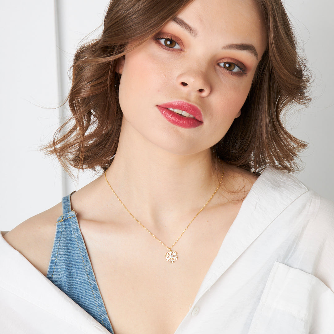 Modern Snowflake Necklace - 925 Silver