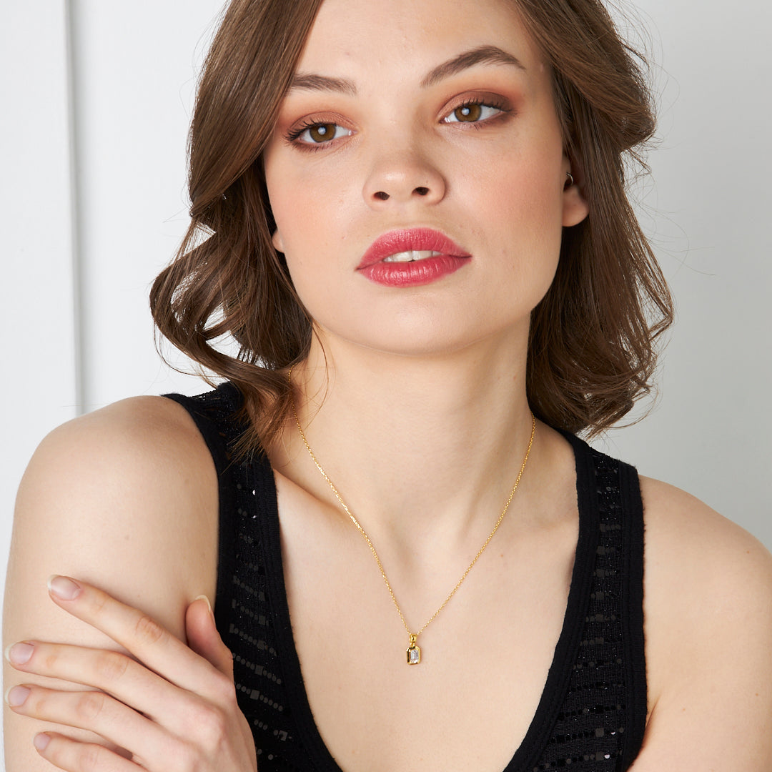 Simple Baguette Necklace - 925 Silver