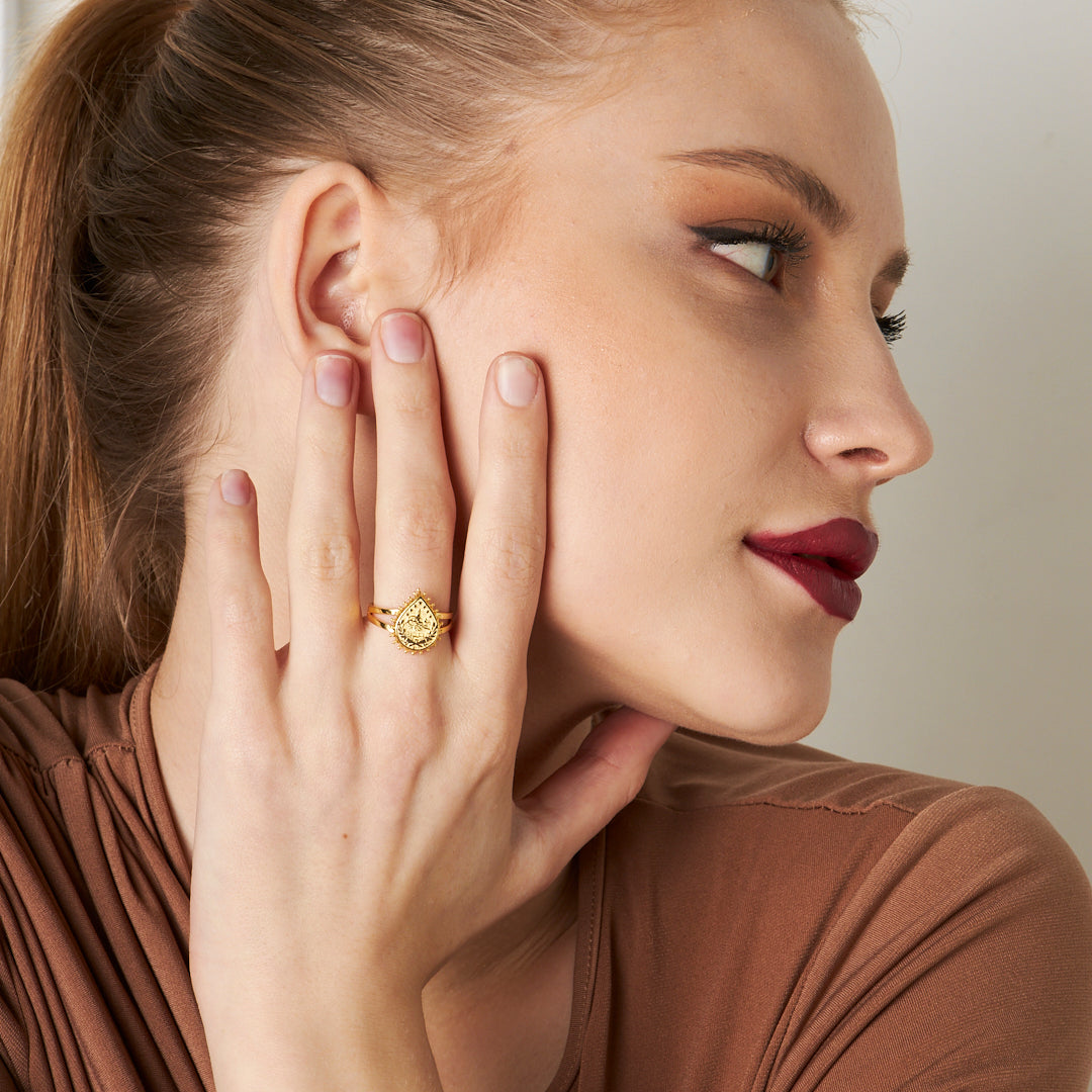 Classic Teardrop Tughra Ring - 925 SILVER