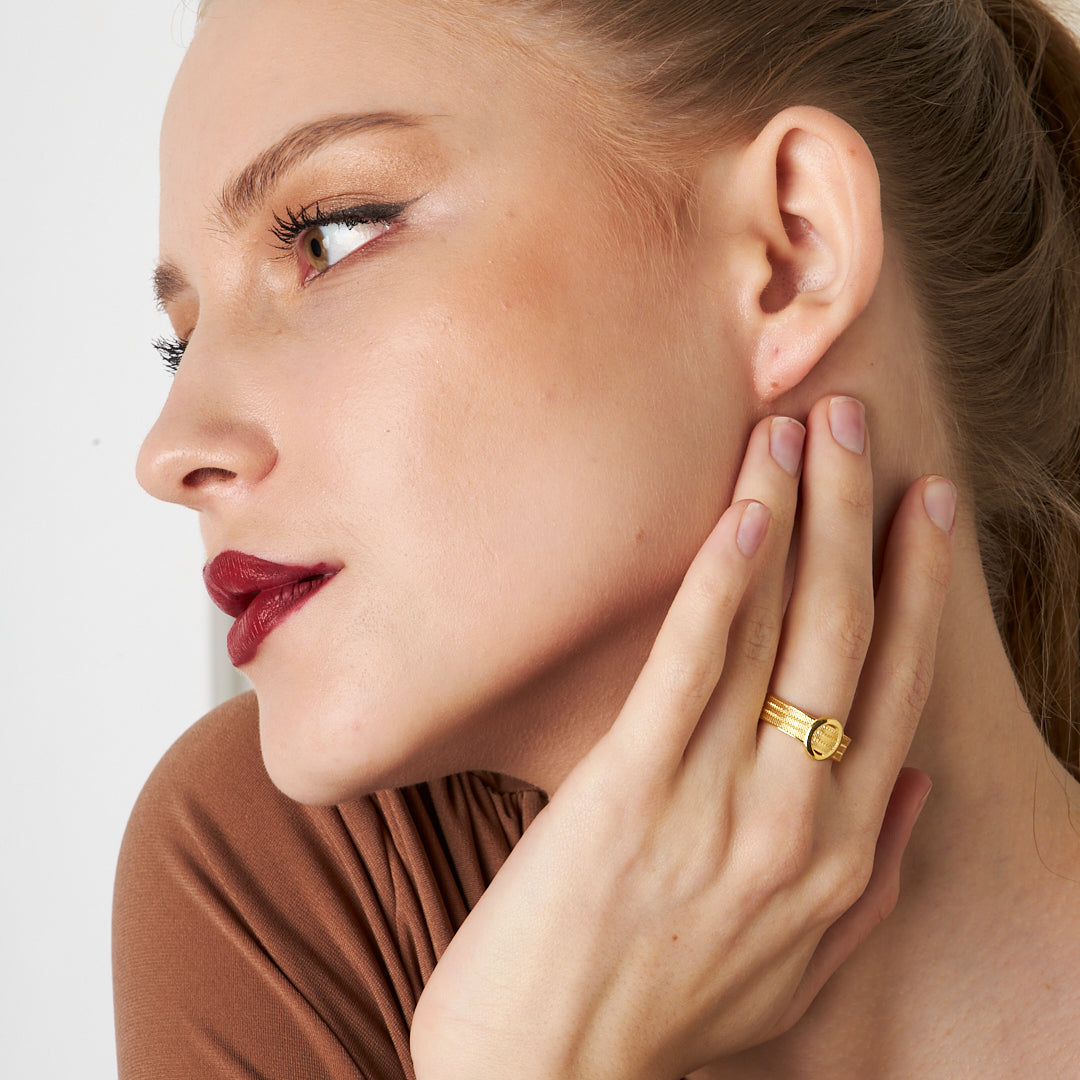 Oval Stone Knit Ring - 925 SILVER