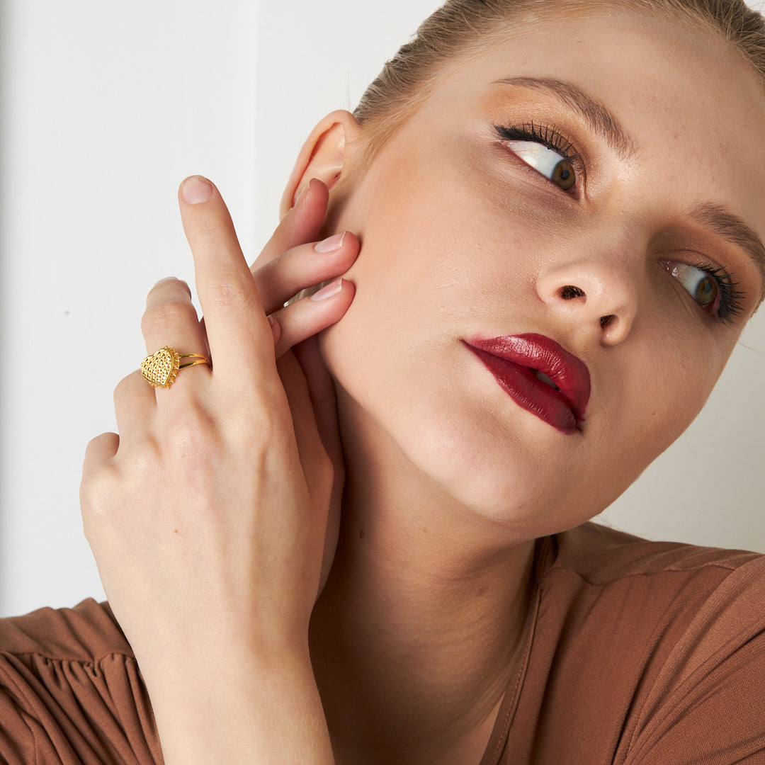 Heart-Shaped Honeycomb Ring - 925 SILVER