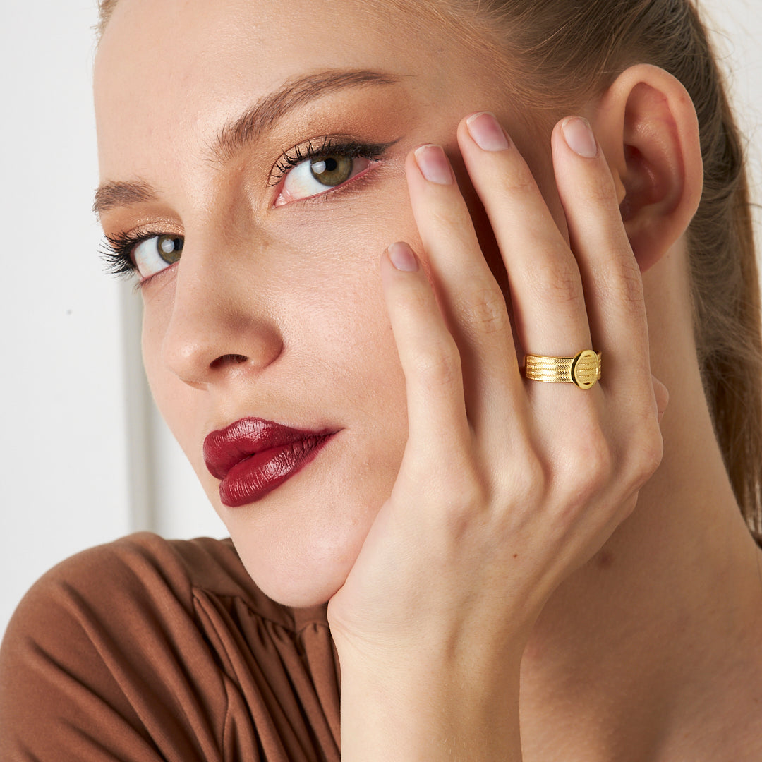 Detailed Four Row Round Wicker Ring - 925 SILVER