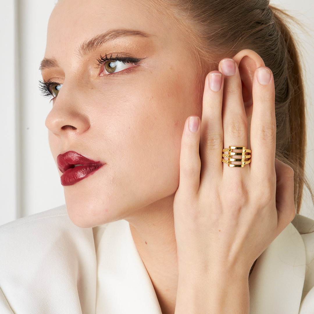 Rib Ring with Patterned Edges - 925 SILVER