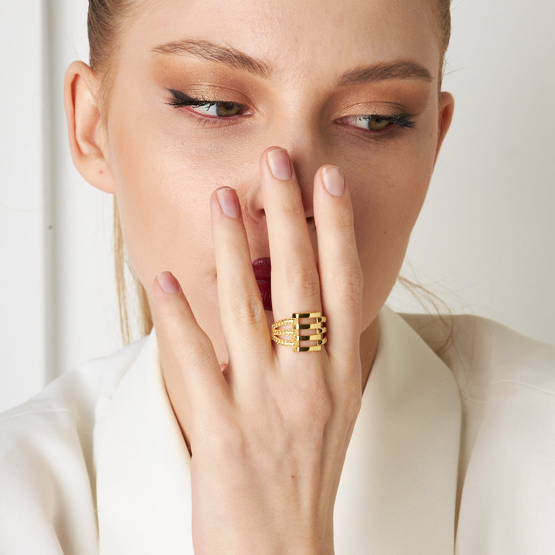 Rib Ring with Patterned Edges - 925 SILVER