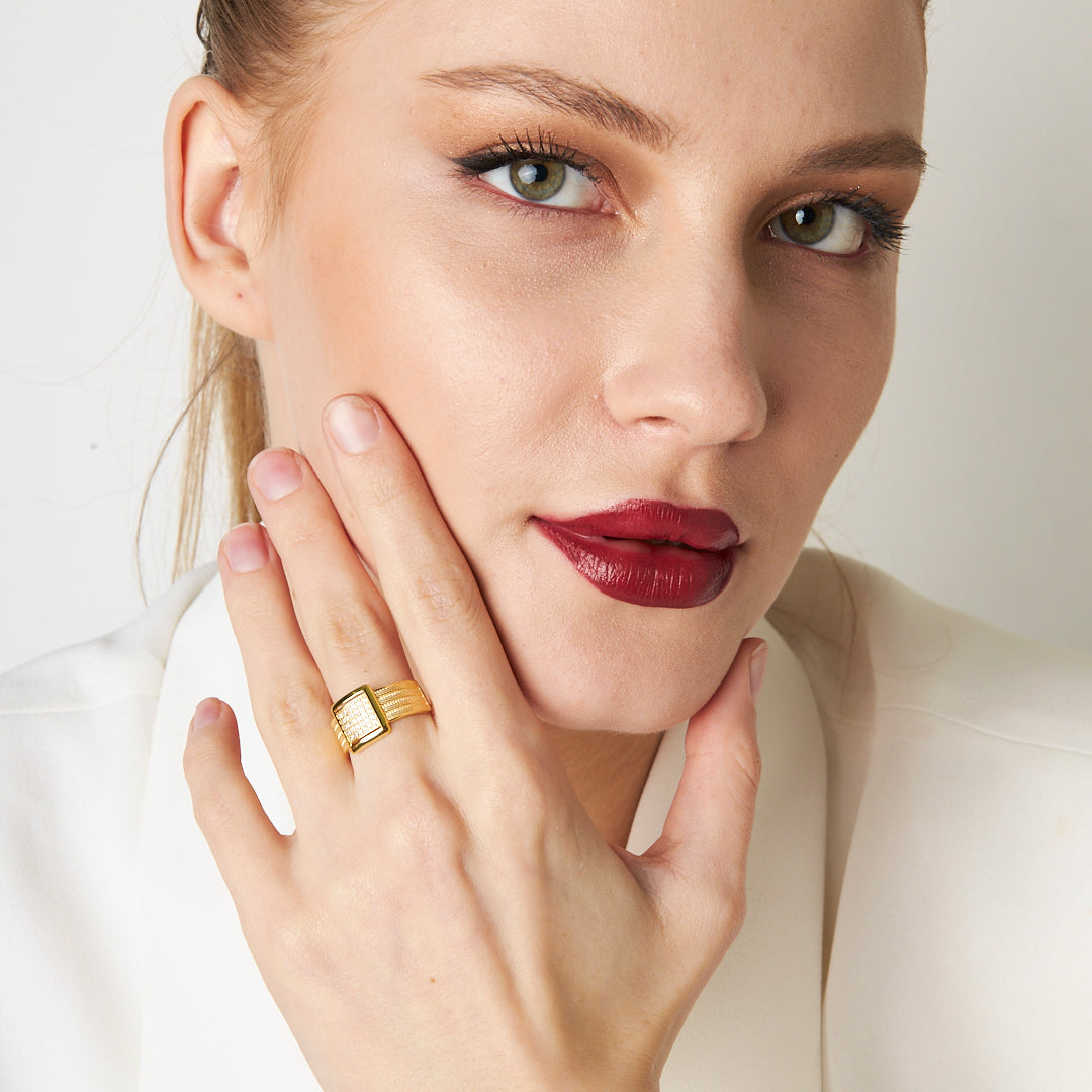 Four Row Stone Wicker Ring - 925 SILVER