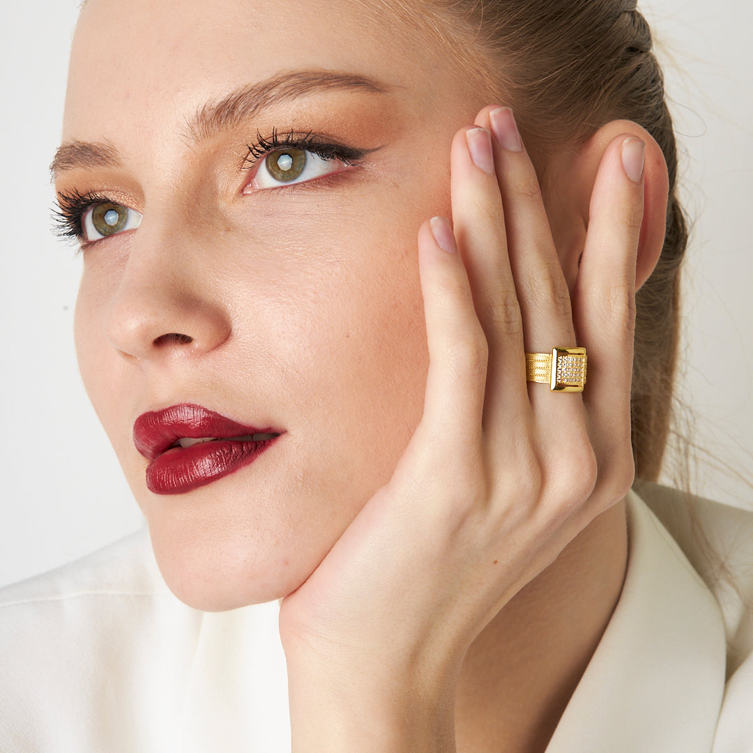 Four Row Stone Wicker Ring - 925 SILVER