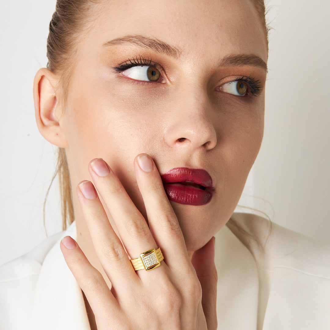 Four Row Stone Wicker Ring - 925 SILVER