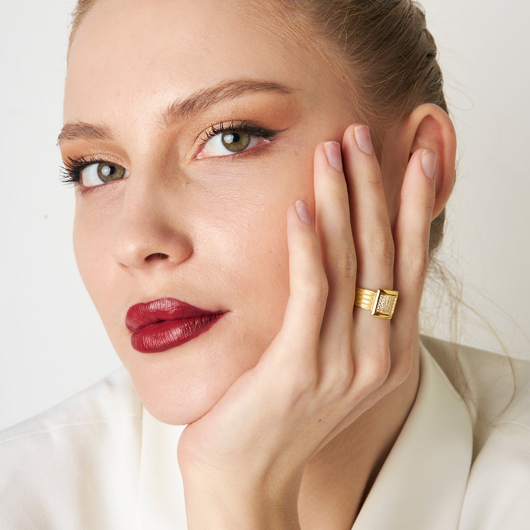 Four Row Stone Wicker Ring - 925 SILVER