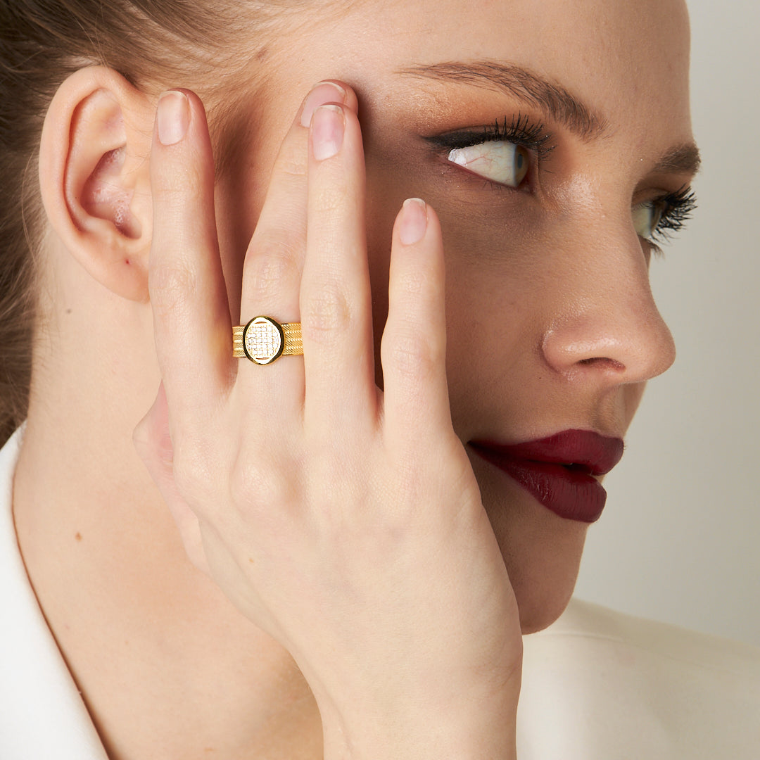 Four Row Oval Stone Wicker Ring - 925 SILVER