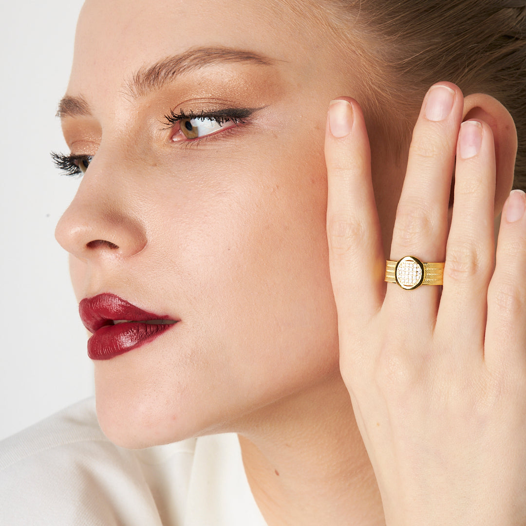 Four Row Oval Stone Wicker Ring - 925 SILVER