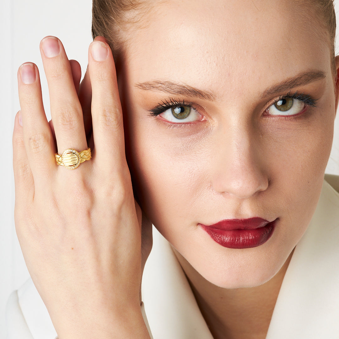 Stone Knitting Pattern Ring - 925 SILVER