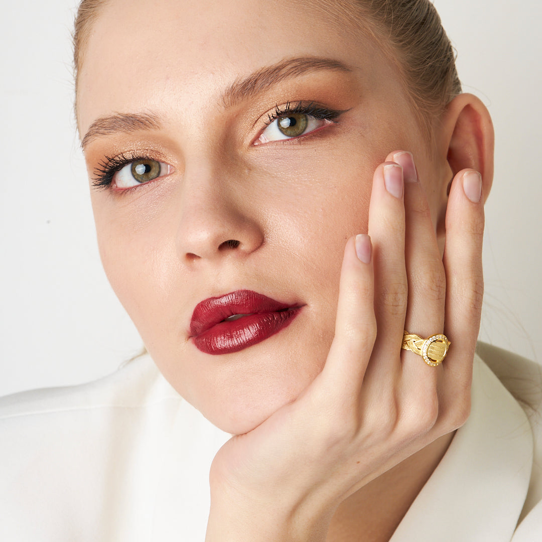 Stone Knitting Pattern Ring - 925 SILVER