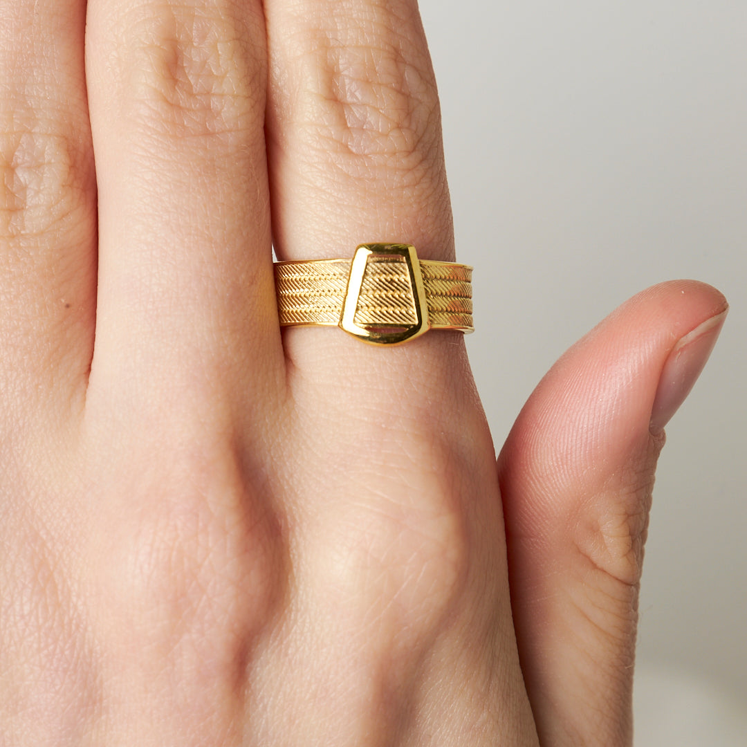 Four Row Classic Buckle Wicker Ring - 925 SILVER