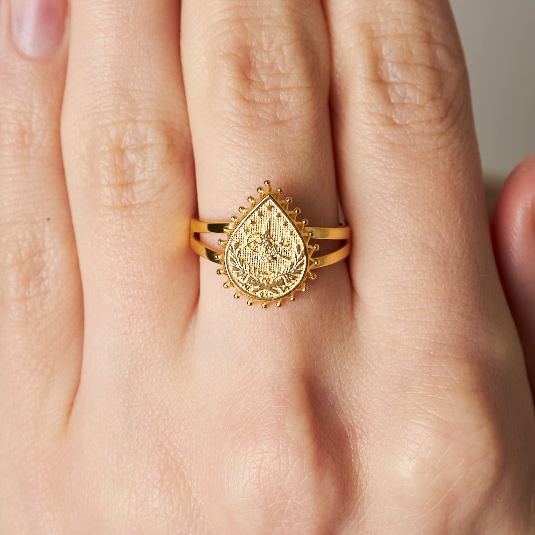 Classic Teardrop Tughra Ring - 925 SILVER