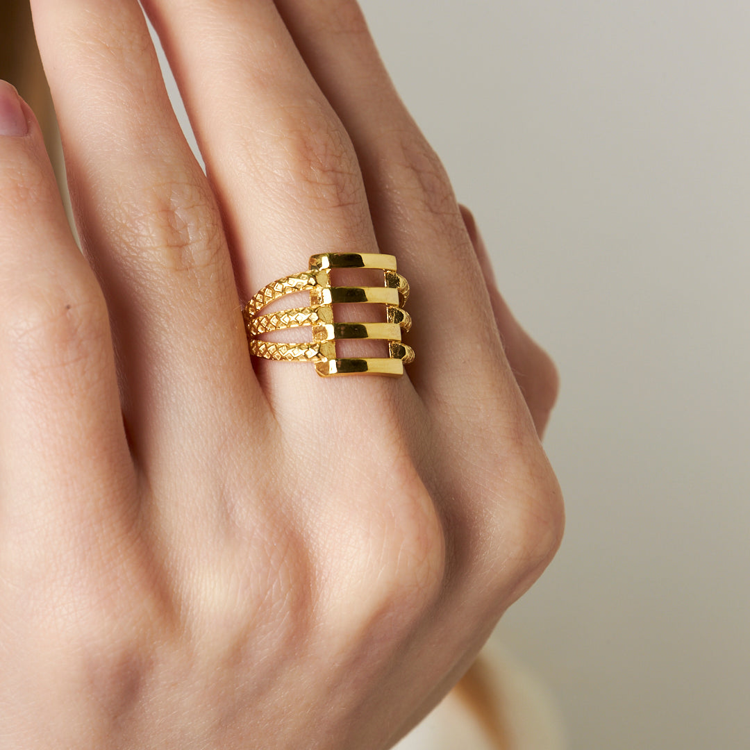 Rib Ring with Patterned Edges - 925 SILVER