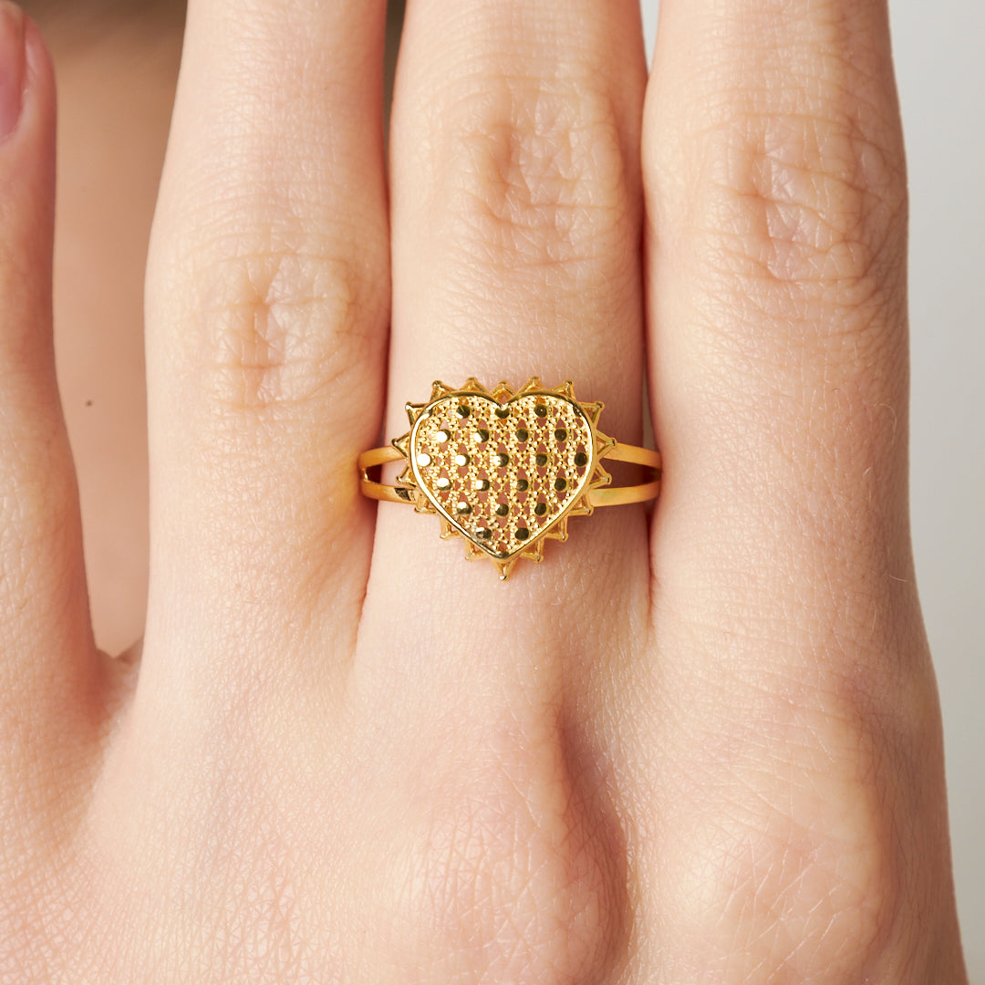 Heart-Shaped Honeycomb Ring - 925 SILVER