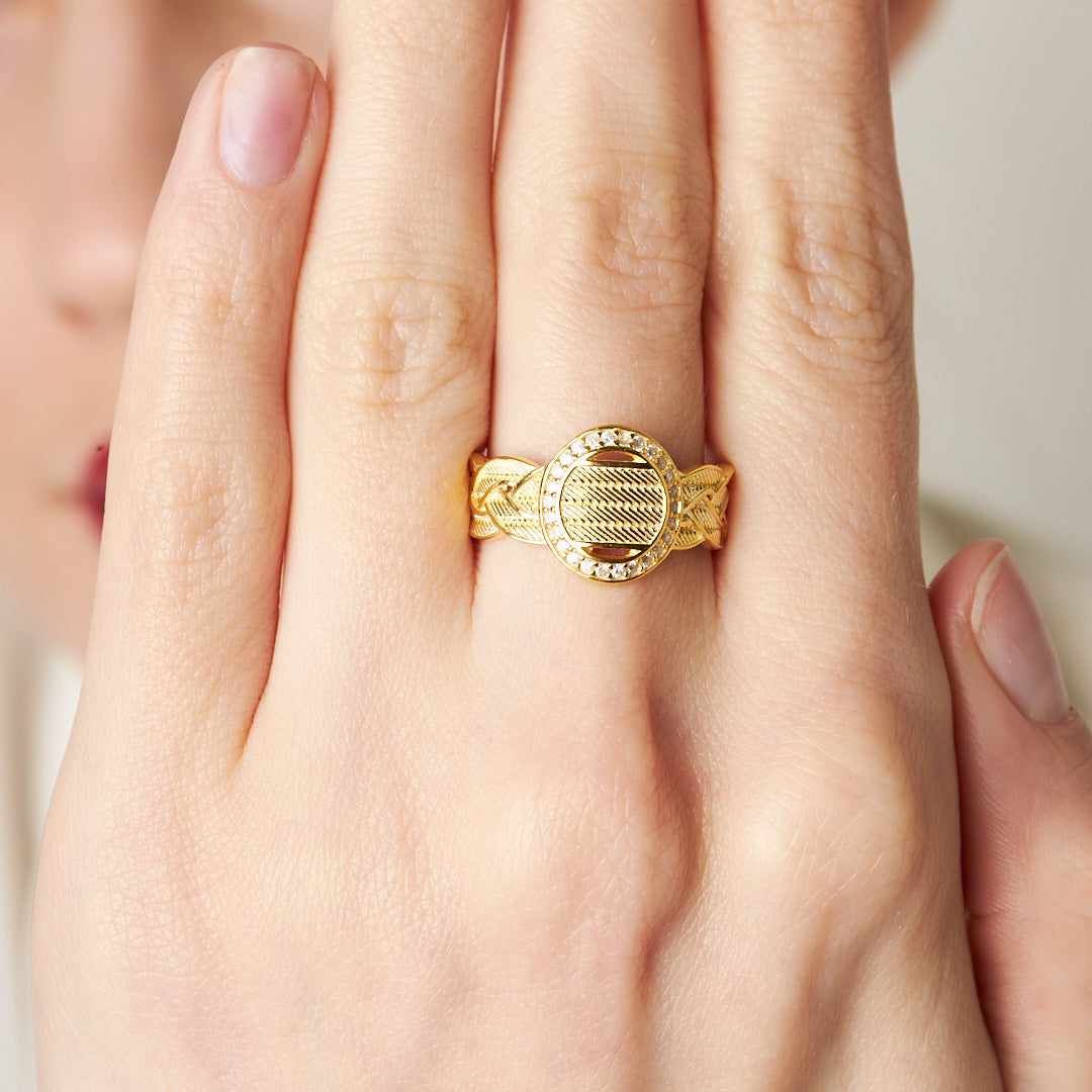 Stone Knitting Pattern Ring - 925 SILVER